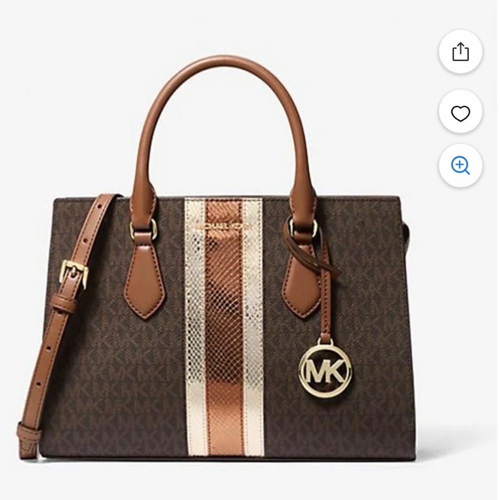 Michael Kors Women's Sheila Medium Signature Logo and Metallic Satchel